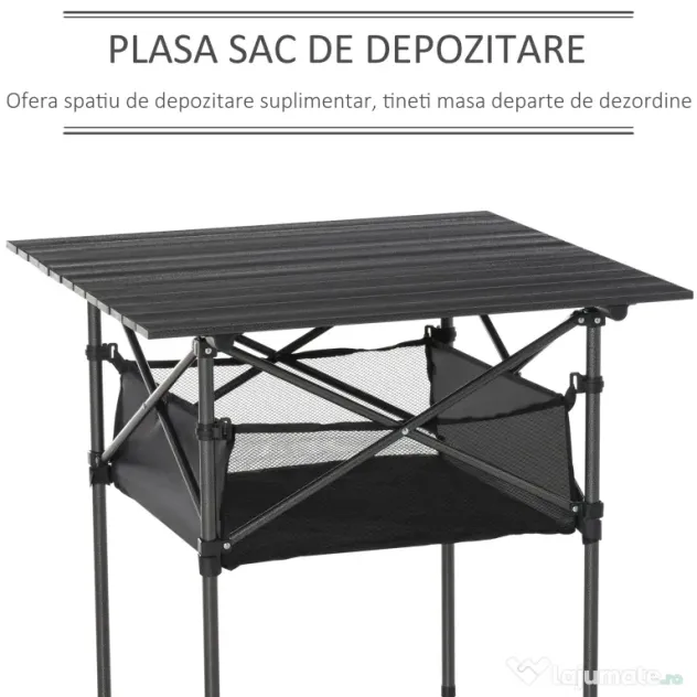 Outsunny Masă de Camping Pliabilă, Ușor de Transportat, Include Geantă de Călătorie, 70x70x69cm, Negru | Aosom Romania