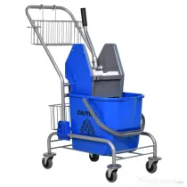HOMCOM Cărucior de Curățenie Profesional cu Găleată de 26L pentru Mop, Stoarcător și Coșuri din Plasă, Albastru