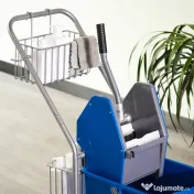 HOMCOM Cărucior Profesional de Curățenie cu Găleată, Storcător, 2 Coșuri și Mâner, 73x45x95 cm, Albastru | Aosom Romania 
