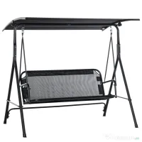Outsunny Leagăn de Grădină pentru 3 Persoane cu Acoperiș Parasolar Reglabil, Confortabil și Spațios, Negru, 172x110x155 cm | Aosom Romania 