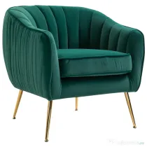 HOMCOM Fotoliu din catifea verde cu picioare metalice aurii, Scaun modern pentru living și dormitor