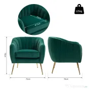 HOMCOM Fotoliu Elegant din Catifea Verde cu Picioare Metalice Aurii Confort Superior pentru Living | Aosom Romania