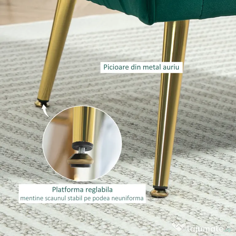HOMCOM Fotoliu Elegant din Catifea Verde cu Picioare Metalice Aurii Confort Superior pentru Living | Aosom Romania