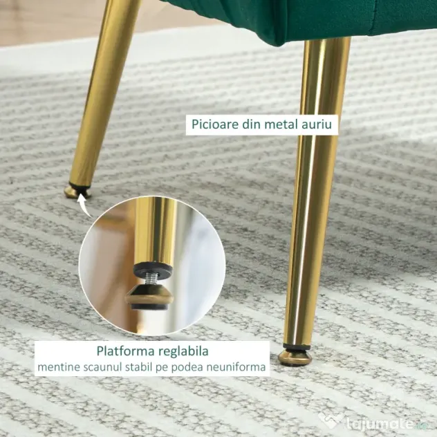 HOMCOM Fotoliu Elegant din Catifea Verde cu Picioare Metalice Aurii Confort Superior pentru Living | Aosom Romania