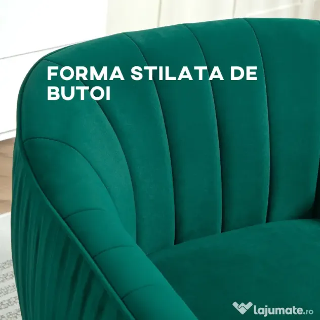 HOMCOM Fotoliu Elegant din Catifea Verde cu Picioare Metalice Aurii Confort Superior pentru Living | Aosom Romania