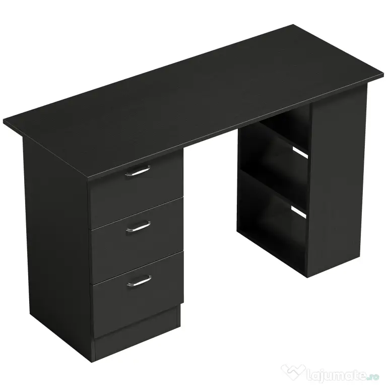 HOMCOM Birou de Calculator Modern, Masa de Lucru cu 3 Sertare și Raft pentru Depozitare, Design Elegant, Negru | Aosom Romania