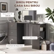 HOMCOM Birou de Calculator Modern, Masa de Lucru cu 3 Sertare și Raft pentru Depozitare, Design Elegant, Negru | Aosom Romania 