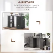 HOMCOM Birou de Calculator Modern, Masa de Lucru cu 3 Sertare și Raft pentru Depozitare, Design Elegant, Negru | Aosom Romania 