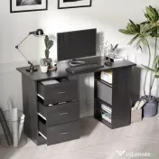 HOMCOM Birou de Calculator Modern, Masa de Lucru cu 3 Sertare și Raft pentru Depozitare, Design Elegant, Negru | Aosom Romania 