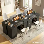 HOMCOM Birou de Calculator Modern, Masa de Lucru cu 3 Sertare și Raft pentru Depozitare, Design Elegant, Negru | Aosom Romania 
