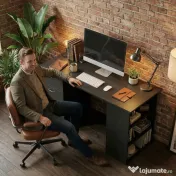 HOMCOM Birou de Calculator Modern, Masa de Lucru cu 3 Sertare și Raft pentru Depozitare, Design Elegant, Negru | Aosom Romania 