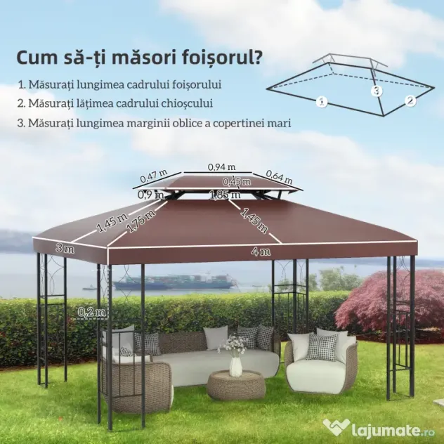 Acoperiș de Schimb Outsunny pentru Foisor, Impermeabil Dublu strat 3x4m | Aosom Romania