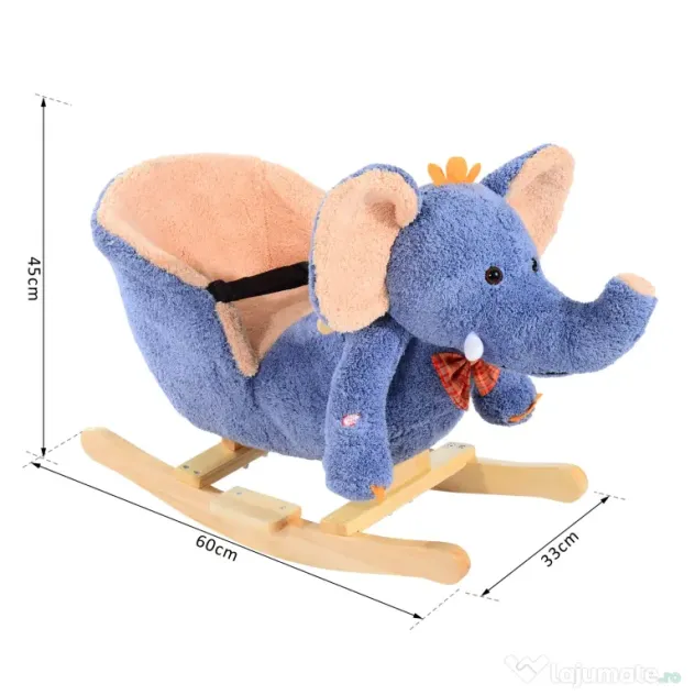 HOMCOM Balansoar Elefant pentru Copii, Jucărie de Pluș, Confortabil, 60x33x45cm, Albastru | Aosom Romania