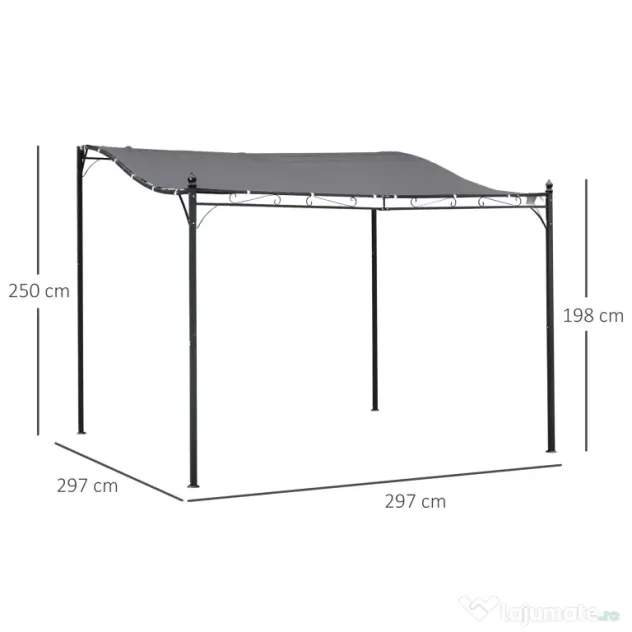 Outsunny Pavilion Cort Foisor 3x3m pentru Gradina sau Terasa cu perdea Gri | Aosom Romania