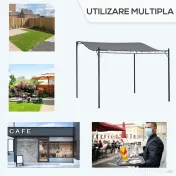 Outsunny Pavilion Cort Foisor 3x3m pentru Gradina sau Terasa cu perdea Gri 