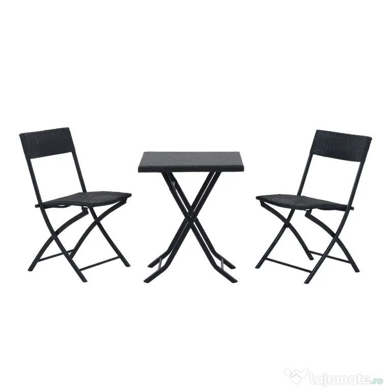 Outsunny Set Mobilier de Grădină din Poly Ratan, 3 Piese, Masă și 2 Scaune Pliabile, Rezistent la Apă și UV, Negru | Aosom Romania