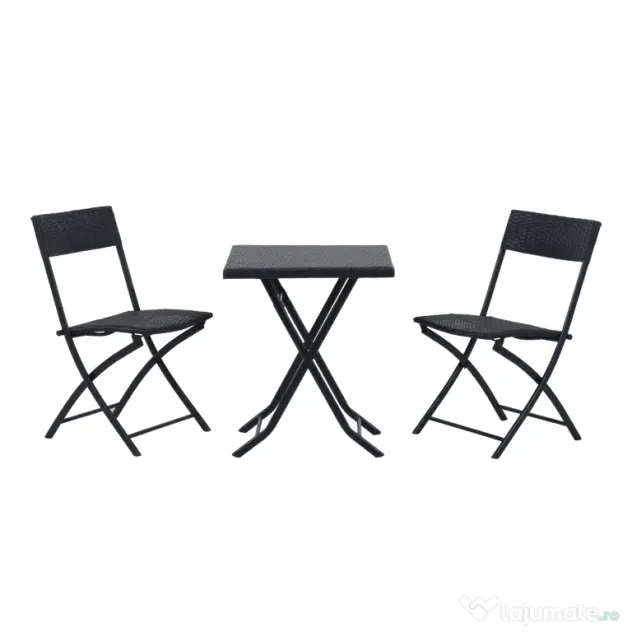 Outsunny Set Mobilier de Grădină din Poly Ratan, 3 Piese, Masă și 2 Scaune Pliabile, Rezistent la Apă și UV, Negru | Aosom Romania