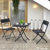 Outsunny Set Mobilier de Grădină din Poly Ratan, 3 Piese, Masă și 2 Scaune Pliabile, Rezistent la Apă și UV, Negru | Aosom Romania