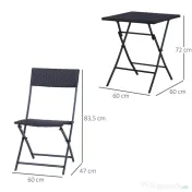 Outsunny Set Mobilier de Grădină din Poly Ratan, 3 Piese, Masă și 2 Scaune Pliabile, Rezistent la Apă și UV, Negru | Aosom Romania