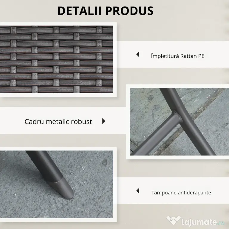 Outsunny Set Mobilier de Grădină din Poly Ratan, 3 Piese, Masă și 2 Scaune Pliabile, Rezistent la Apă și UV, Negru | Aosom Romania