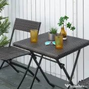 Outsunny Set Mobilier de Grădină din Poly Ratan, 3 Piese, Masă și 2 Scaune Pliabile, Rezistent la Apă și UV, Negru | Aosom Romania