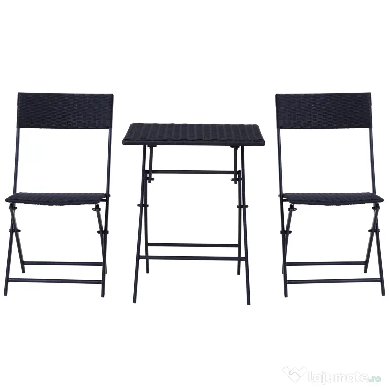 Outsunny Set Mobilier de Grădină din Poly Ratan, 3 Piese, Masă și 2 Scaune Pliabile, Rezistent la Apă și UV, Negru | Aosom Romania
