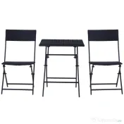 Outsunny Set Mobilier de Grădină din Poly Ratan, 3 Piese, Masă și 2 Scaune Pliabile, Rezistent la Apă și UV, Negru | Aosom Romania