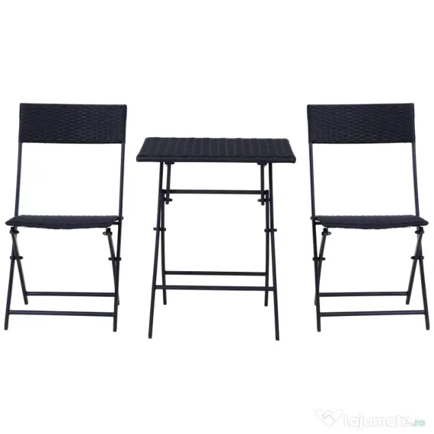 Outsunny Set Mobilier de Grădină din Poly Ratan, 3 Piese, Masă și 2 Scaune Pliabile, Rezistent la Apă și UV, Negru | Aosom Romania
