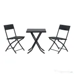 Outsunny Set Mobilier pentru Grădină din Poly Ratan 3buc Set Masă și 2 Scaune pentru Grădină Pliabile Negru
