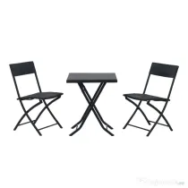 Outsunny Set Mobilier pentru Grădină din Poly Ratan 3buc Set Masă și 2 Scaune pentru Grădină Pliabile Negru