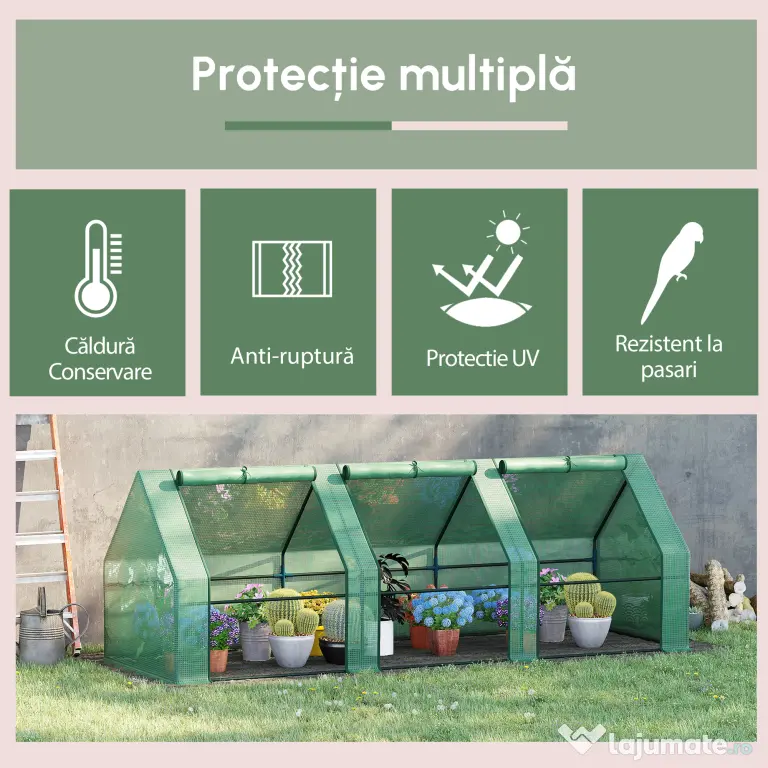 Outsunny sera gradina cu prelata, 270x90x90cm, verde | Aosom Romania