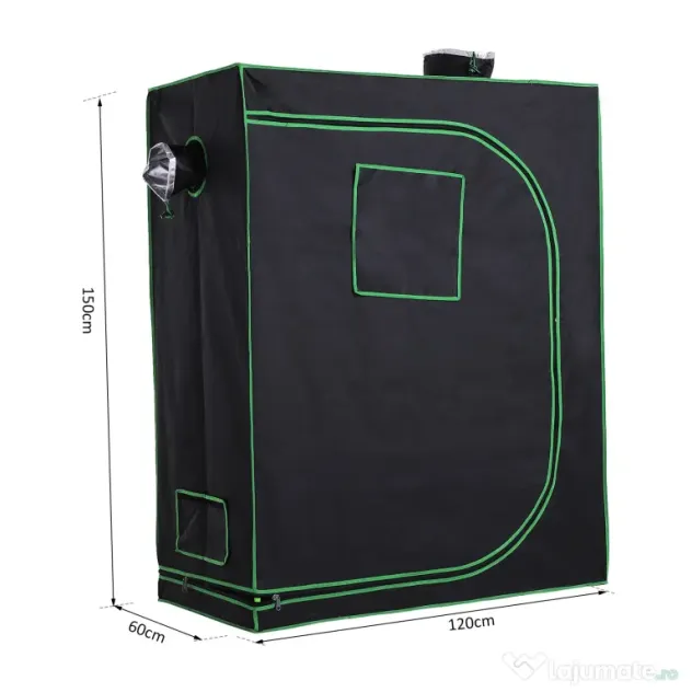 Outsunny Cort Hidroponic pentru Cultivare din Oxford 600D cu 3 Prize de Aer Reglabile și Fereastră, 120x60x150 cm, Negru | Aosom Romania