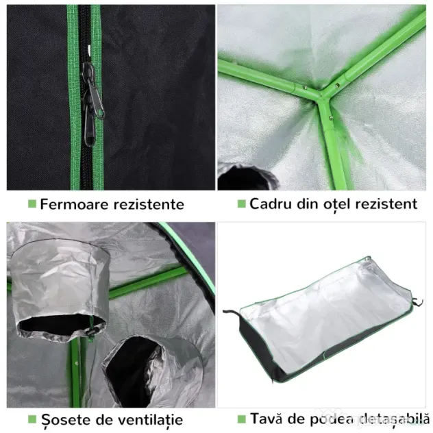 Outsunny Cort Hidroponic pentru Cultivare din Oxford 600D cu 3 Prize de Aer Reglabile și Fereastră, 120x60x150 cm, Negru | Aosom Romania