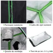 Outsunny Seră Hidroponică din Mylar cu Orificii de Aerisire Reglabile pentru Cultivare la Interior, 120x60x150cm, Negru 