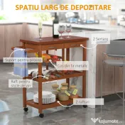 HOMCOM Carucior de Bucatarie cu 2 Sertare si 2 Torpedouri din Lemn si Bambu