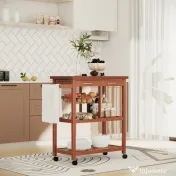 HOMCOM Cărucior de Bucătărie Multifuncțional cu 2 Sertare și 2 Coșuri, 4 Roți (2 cu Frâne), Lemn și Bambus, 81x38x85.5cm | Aosom Romania 