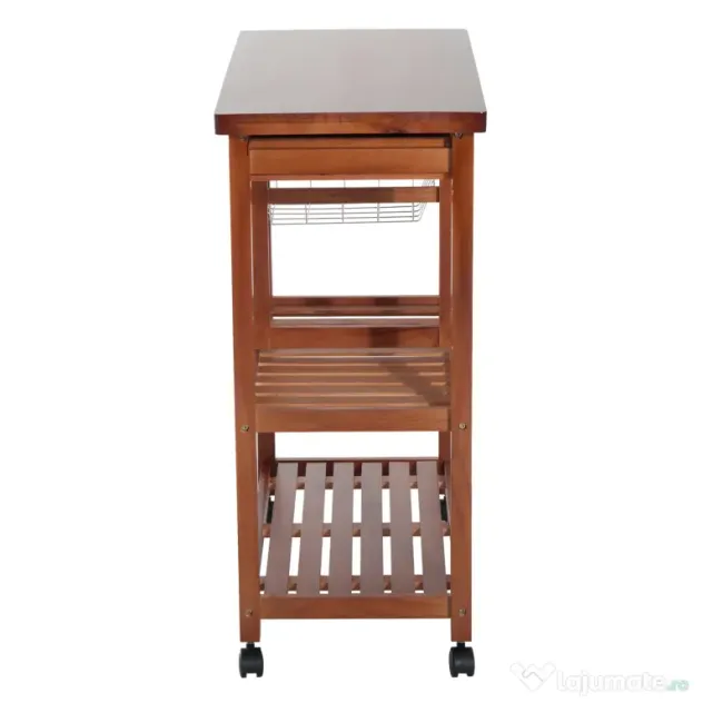 HOMCOM Cărucior de Bucătărie Multifuncțional cu 2 Sertare și 2 Coșuri, 4 Roți (2 cu Frâne), Lemn și Bambus, 81x38x85.5cm | Aosom Romania