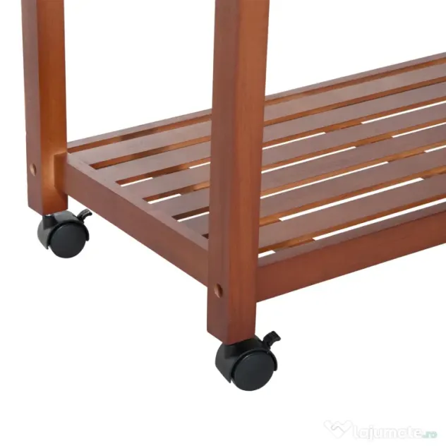 HOMCOM Cărucior de Bucătărie Multifuncțional cu 2 Sertare și 2 Coșuri, 4 Roți (2 cu Frâne), Lemn și Bambus, 81x38x85.5cm | Aosom Romania