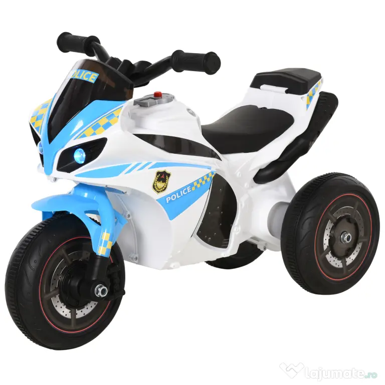 HOMCOM Motocicletă pentru Copii 18-36 Luni cu 3 Roți, Muzică și Faruri, 74x39x48 cm, Albastru Deschis | Aosom Romania