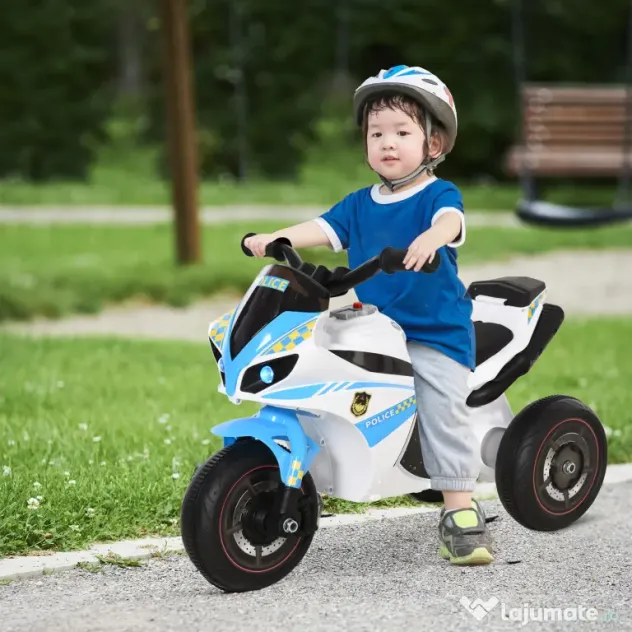HOMCOM Motocicletă pentru Copii 18-36 Luni cu 3 Roți, Muzică și Faruri, 74x39x48 cm, Albastru Deschis | Aosom Romania