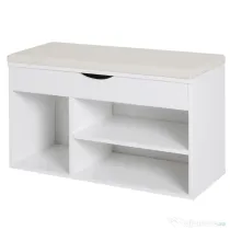 Homcom Banca Pantofi Alba 80×30×47 cm – Cu Sertar & sezut Rabatabil