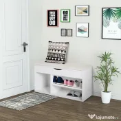 Homcom Banca Pantofi Alba 80×30×47 cm – Cu Sertar & sezut Rabatabil