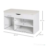 Homcom Banca Pantofi Alba 80×30×47 cm – Cu Sertar & sezut Rabatabil