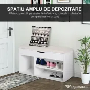 Homcom Banca Pantofi Alba 80×30×47 cm – Cu Sertar & sezut Rabatabil