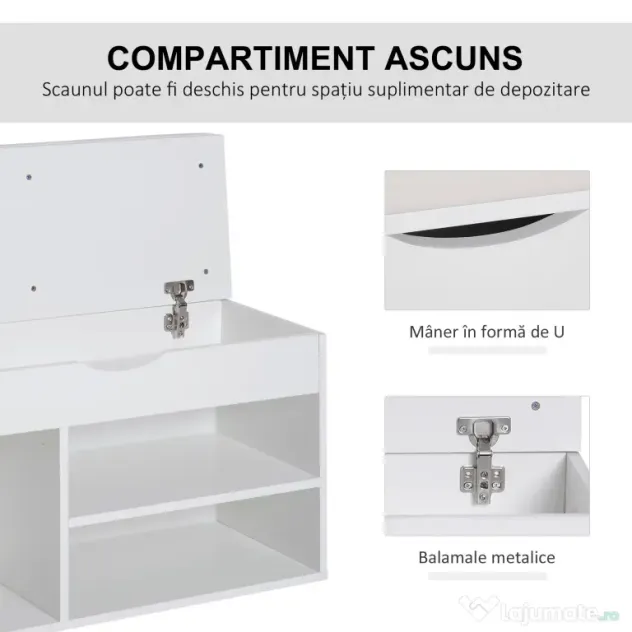 HOMCOM Dulap pentru Pantofi, Bancă cu Scaun Căptușit, Rabatabil, pentru Hol, 80x30x47 cm, Alb | Aosom Romania
