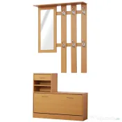 HOMCOM Mobilier Garderoba Dulap Pantofi Reglabil cu Oglinda si Cuier 6 carlige pentru Hol si Dormitor 90x22x116cm Lemn 