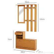 HOMCOM Mobilier Garderoba Dulap Pantofi Reglabil cu Oglinda si Cuier 6 carlige pentru Hol si Dormitor 90x22x116cm Lemn 