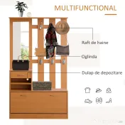 HOMCOM Mobilier Garderoba Dulap Pantofi Reglabil cu Oglinda si Cuier 6 carlige pentru Hol si Dormitor 90x22x116cm Lemn 