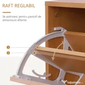 HOMCOM Mobilier Garderoba Dulap Pantofi Reglabil cu Oglinda si Cuier 6 carlige pentru Hol si Dormitor 90x22x116cm Lemn 