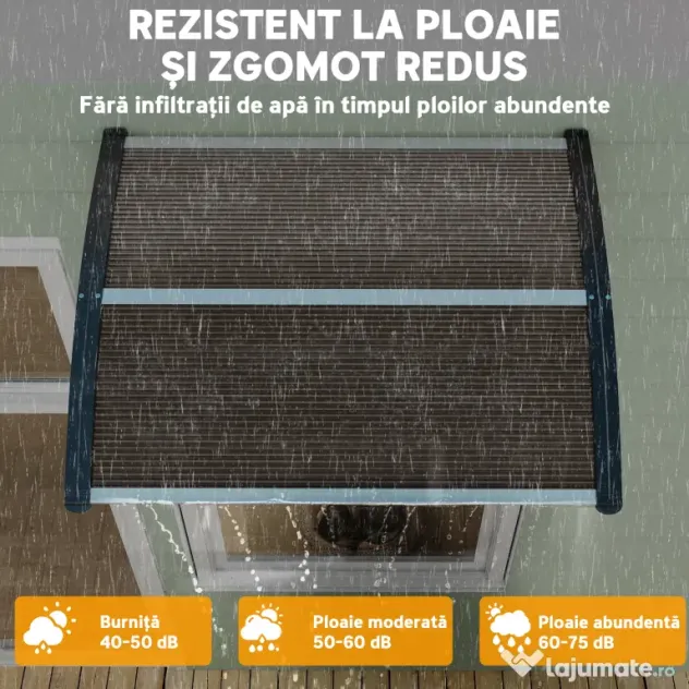 Outsunny Copertină Exterioară Impermeabilă și Anti-UV cu Placă Curbată, 75x120x23 cm, Maro și Negru | Aosom Romania